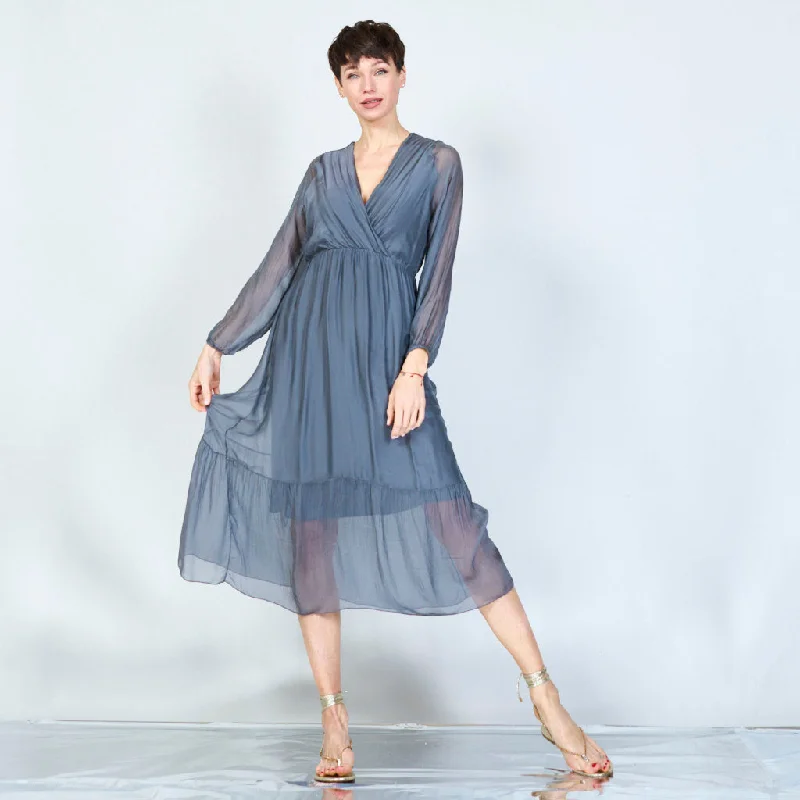 Long cross v-neck silk chiffon dress wholesale